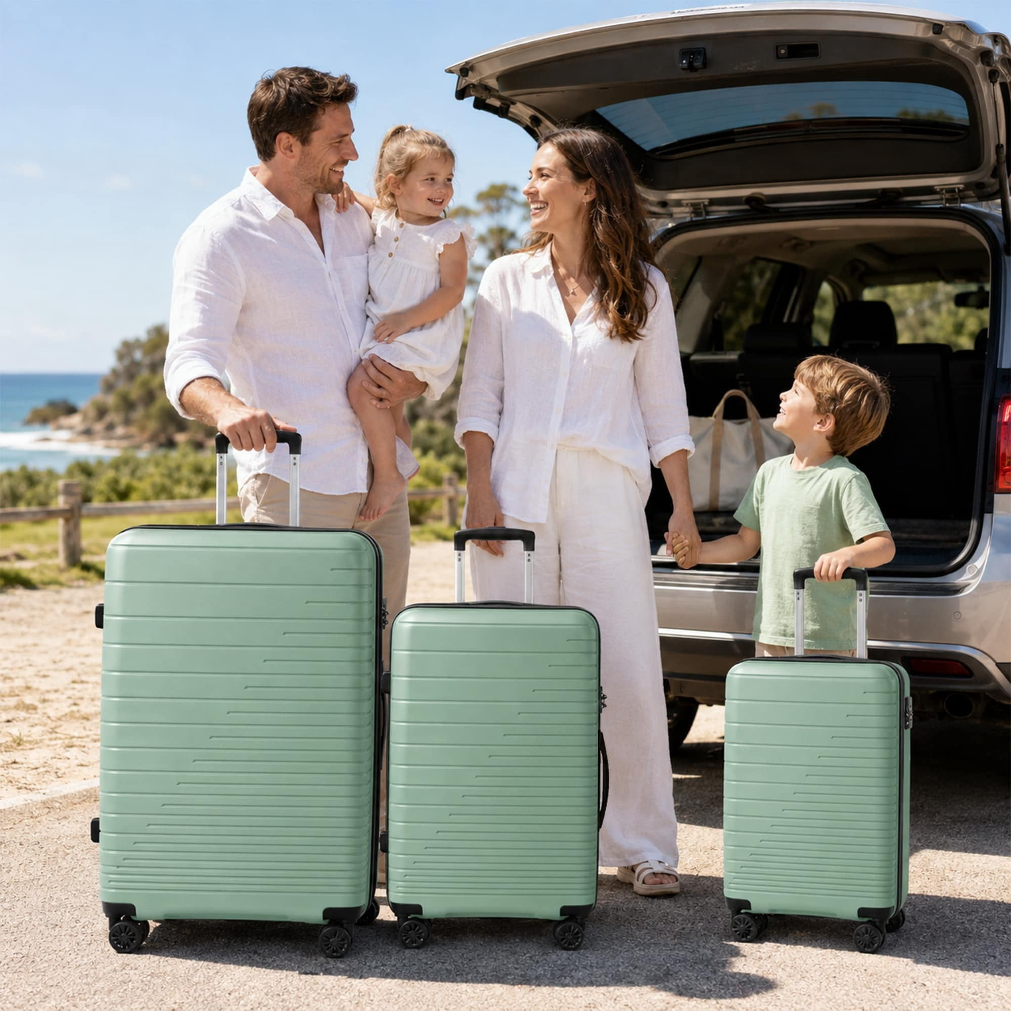 3-Piece PP Hardshell Luggage Set, 20"/24"/28" Lightweight Suitcases with TSA Lock, 360° Silent Spinner Wheels, Scratch-Resistant Polypropylene Shell & Adjustable Iron Handle, Green