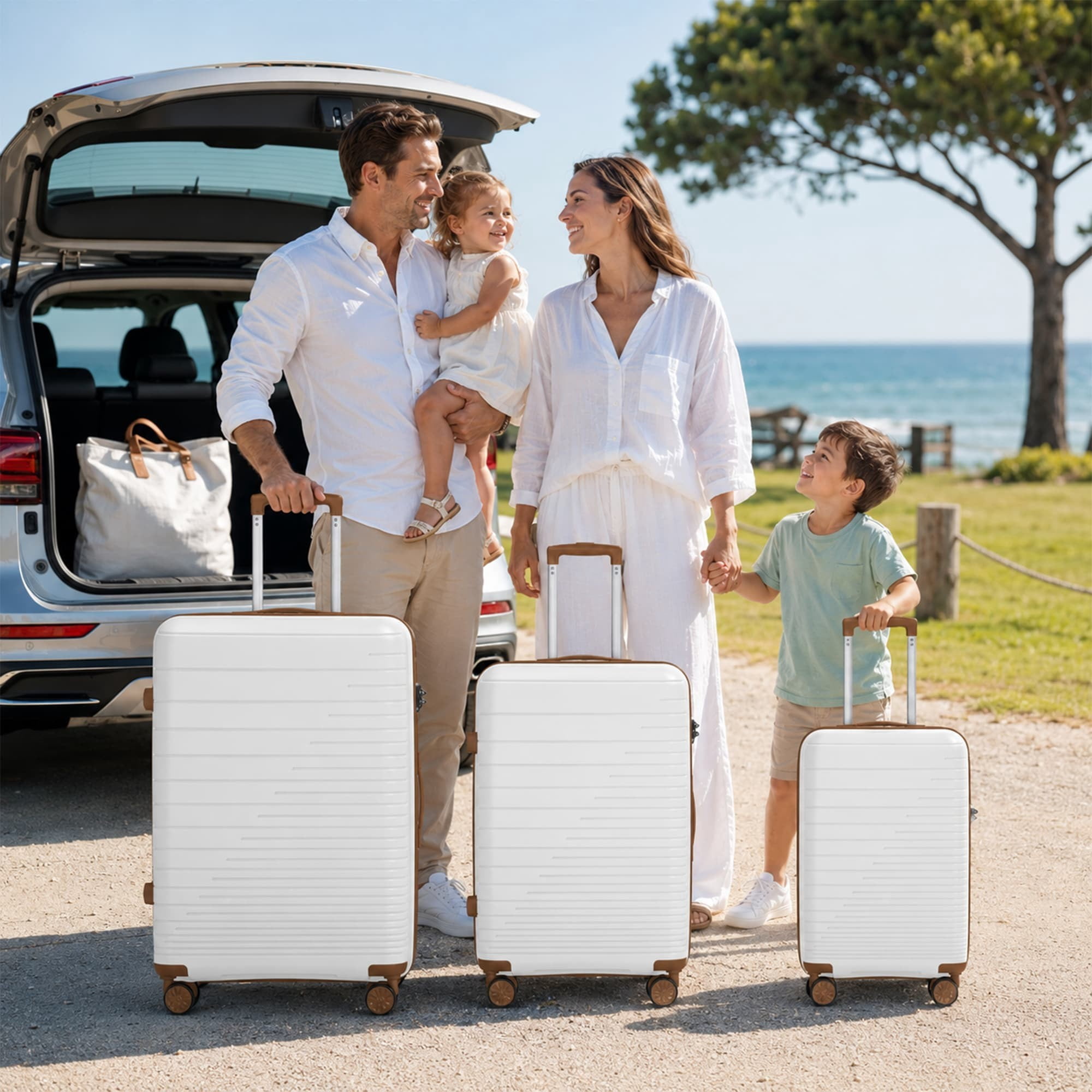 3-Piece PP Hardshell Luggage Set, 20"/24"/28" Lightweight Suitcases with TSA Lock, 360° Silent Spinner Wheels, Scratch-Resistant Polypropylene Shell & Adjustable Iron Handle, White