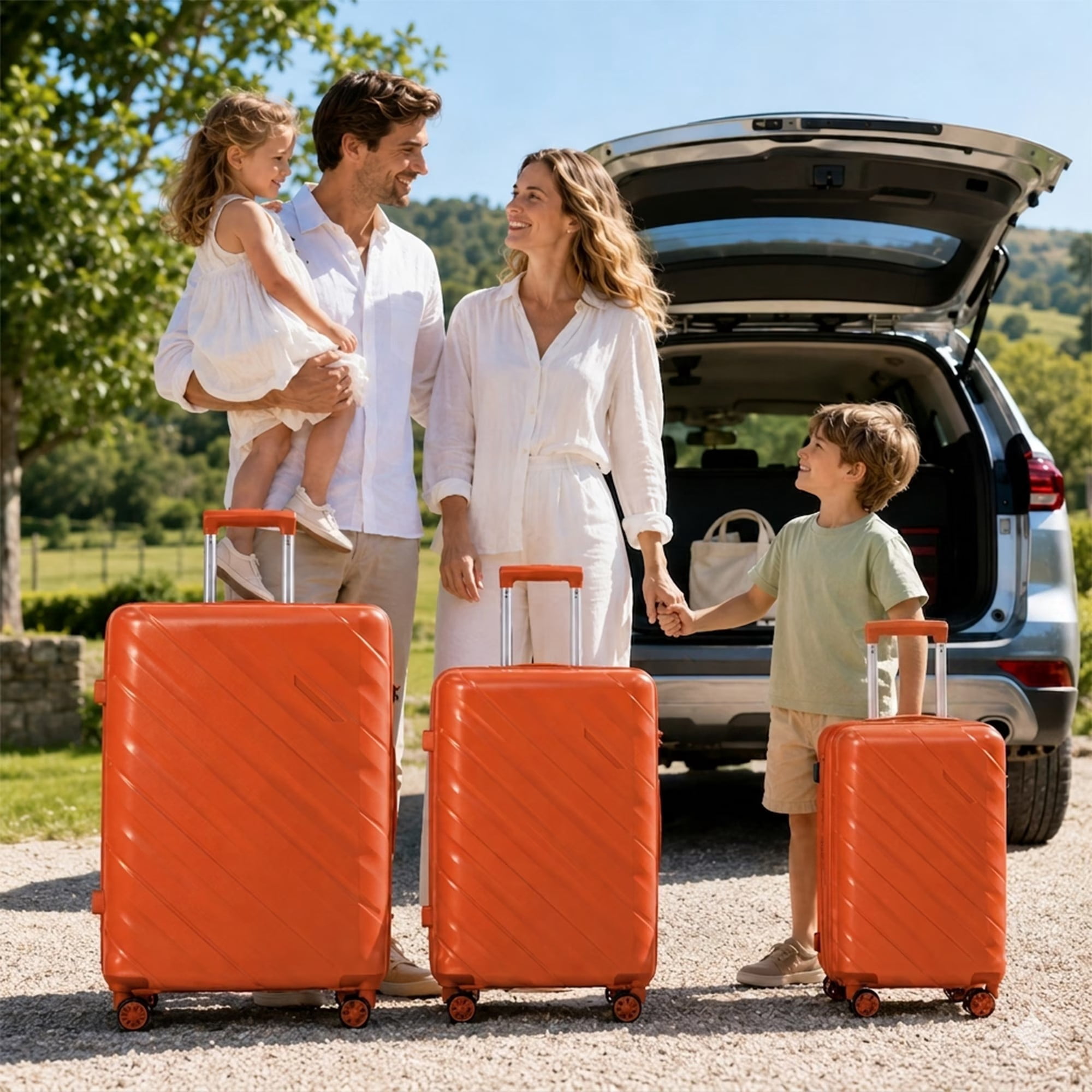 3-Piece PP Hardshell Luggage Set, 20"/24"/28" Lightweight Suitcases with TSA Lock, 360° Silent Spinner Wheels, Scratch-Resistant Polypropylene Shell & Iron Handle, Bright Orange