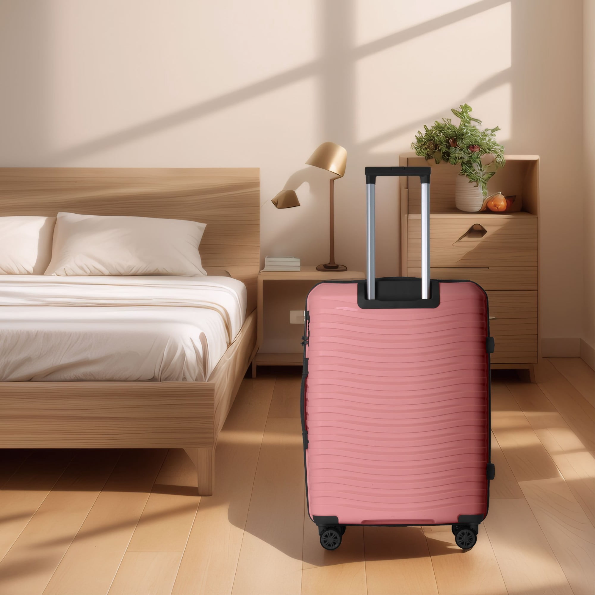 3-Piece PP Hardshell Luggage Set, 20"/24"/28" Lightweight Suitcases with TSA Lock, 360° Silent Spinner Wheels, Scratch-Resistant Polypropylene Shell & Iron Handle, Peach Pink