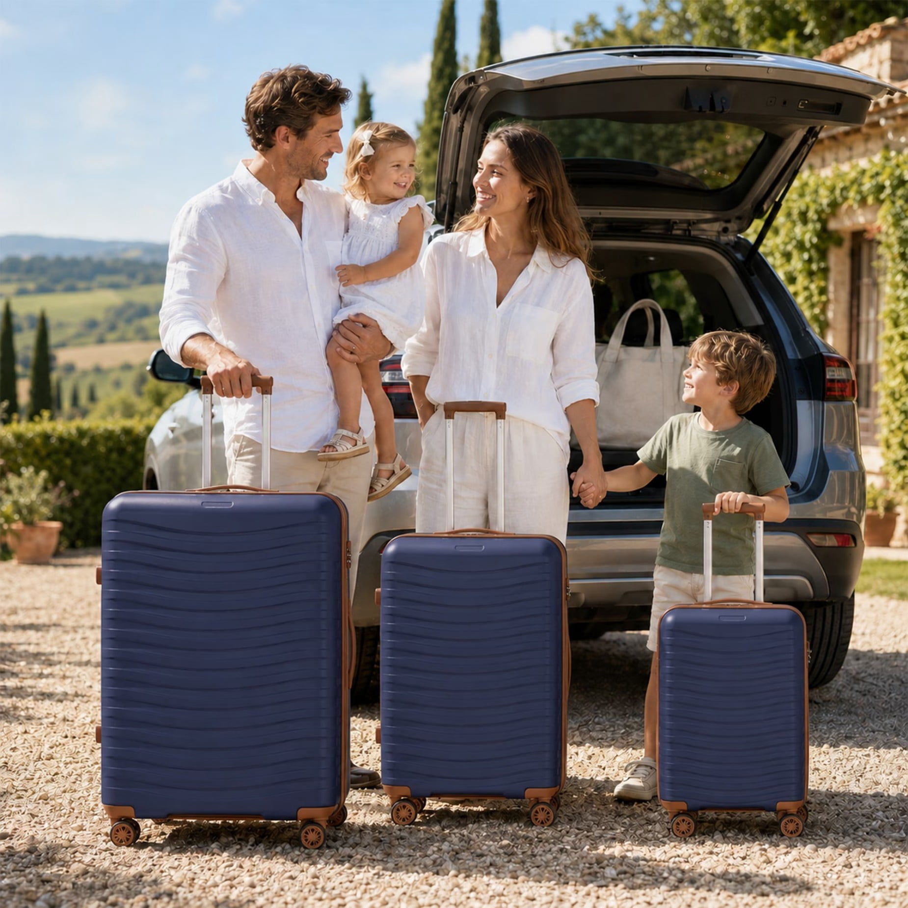 3-Piece PP Hardshell Luggage Set, 20"/24"/28" Lightweight Suitcases with TSA Lock, 360° Silent Spinner Wheels, Scratch-Resistant Polypropylene Shell & Iron Handle, Navy Blue