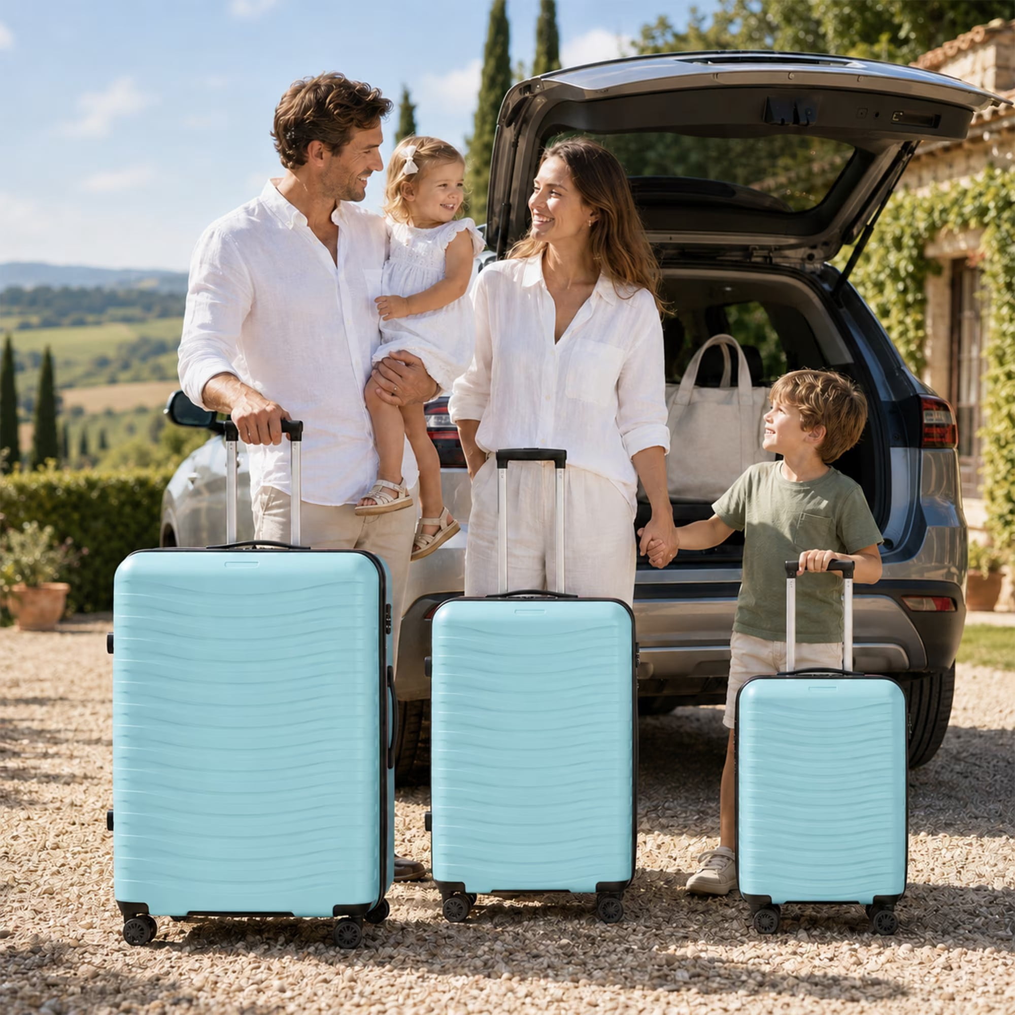 3-Piece PP Hardshell Luggage Set, 20"/24"/28" Lightweight Suitcases with TSA Lock, 360° Silent Spinner Wheels, Scratch-Resistant Polypropylene Shell & Iron Handle, Sky Blue
