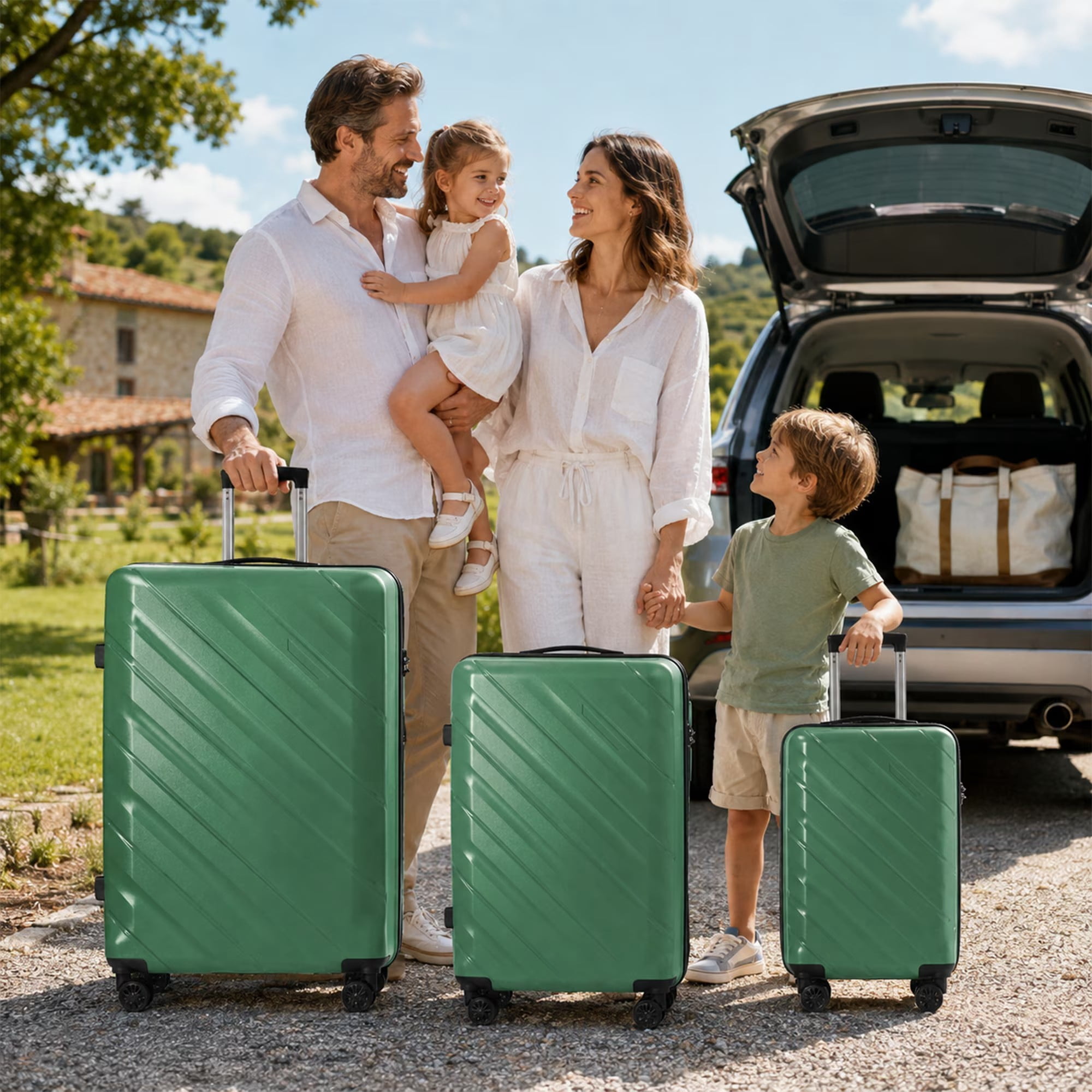 3-Piece PP Hardshell Luggage Set, 20"/24"/28" Lightweight Suitcases with TSA Lock, 360° Silent Spinner Wheels, Scratch-Resistant Polypropylene Shell & Iron Handle, Jade Green