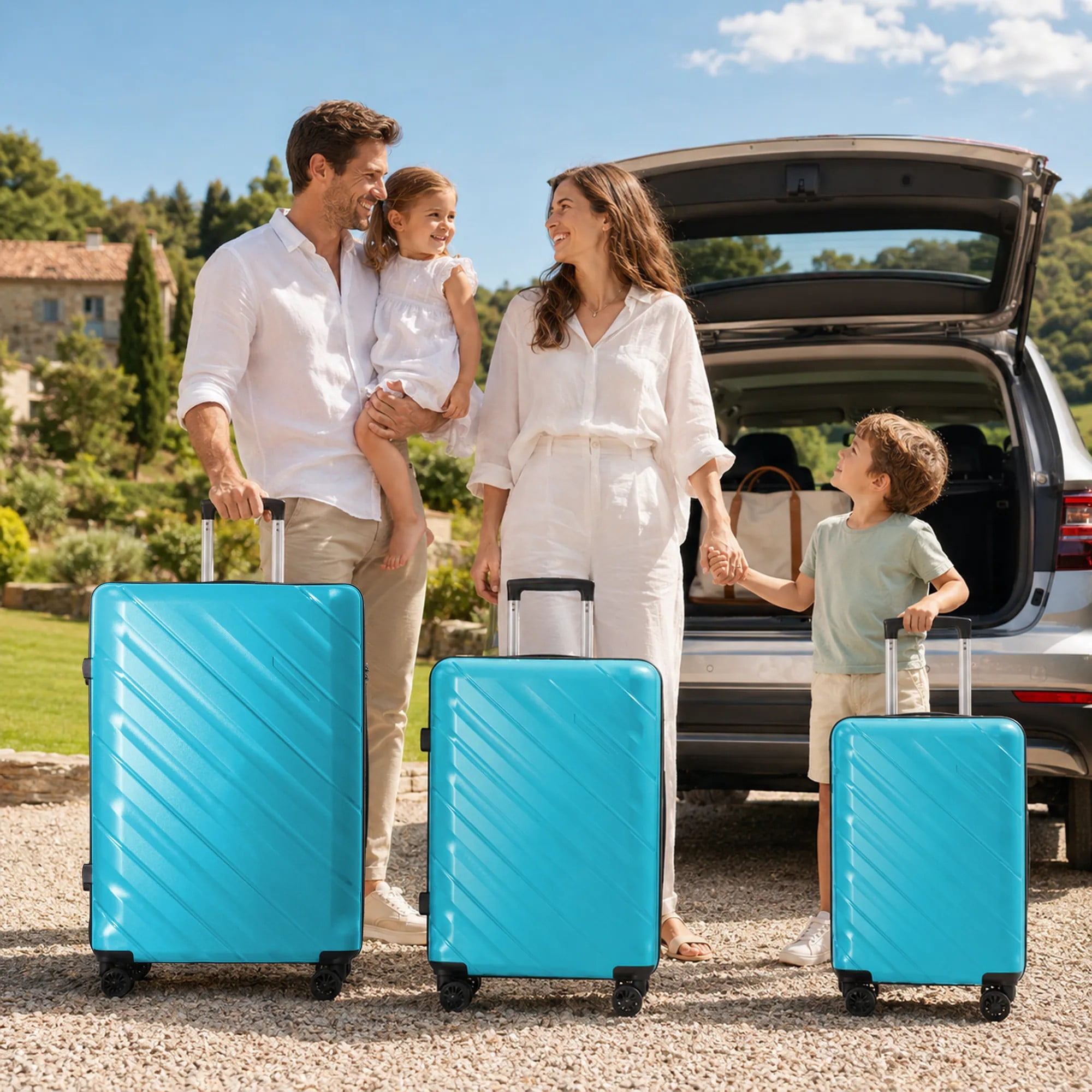 3-Piece PP Hardshell Luggage Set, 20"/24"/28" Lightweight Suitcases with TSA Lock, 360° Silent Spinner Wheels, Scratch-Resistant Polypropylene Shell & Iron Handle, Peacock Blue