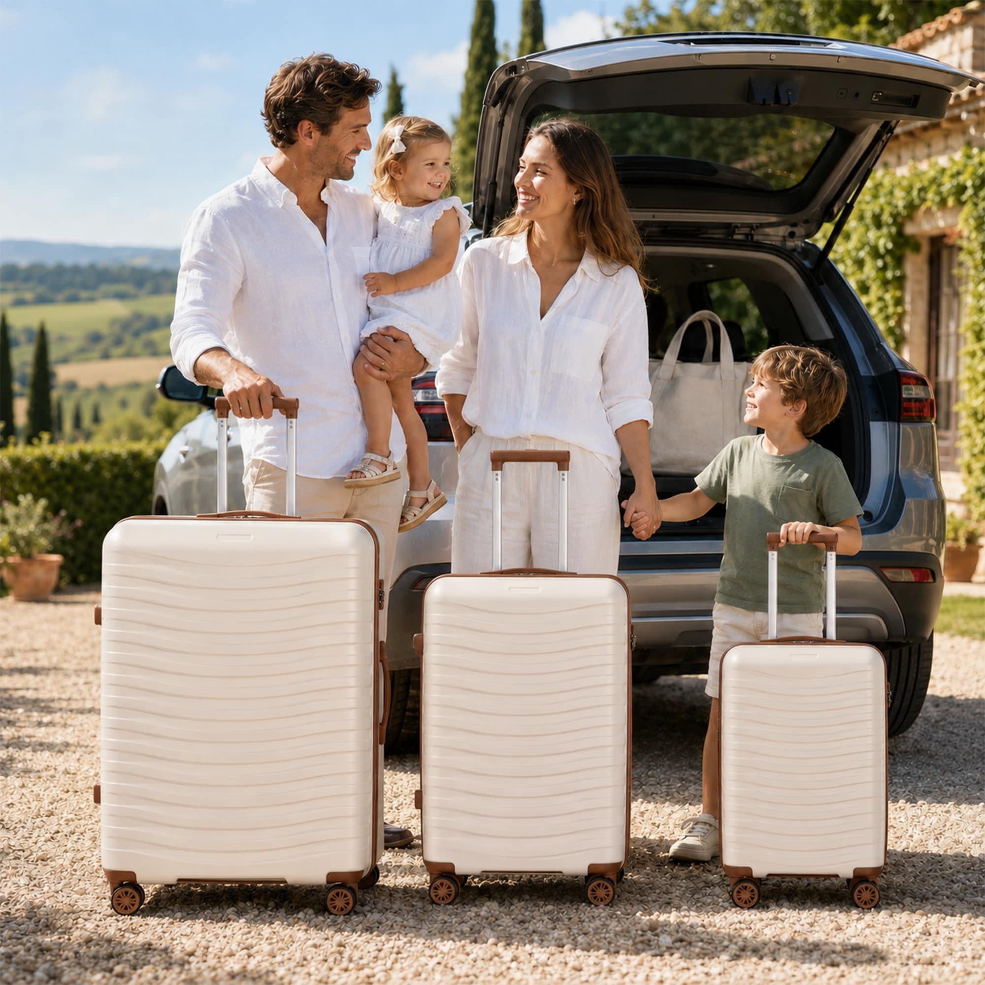 3-Piece PP Hardshell Luggage Set, Lightweight Scratch-Resistant Suitcases with Silent Spinner Wheels & TSA Lock, Beige