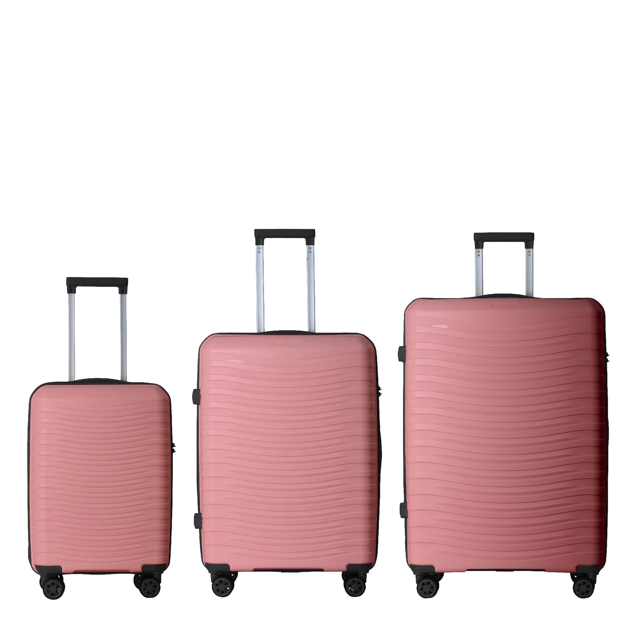 3-Piece PP Hardshell Luggage Set, Lightweight Scratch-Resistant Suitcases with Silent Spinner Wheels & TSA Lock, Peach Pink