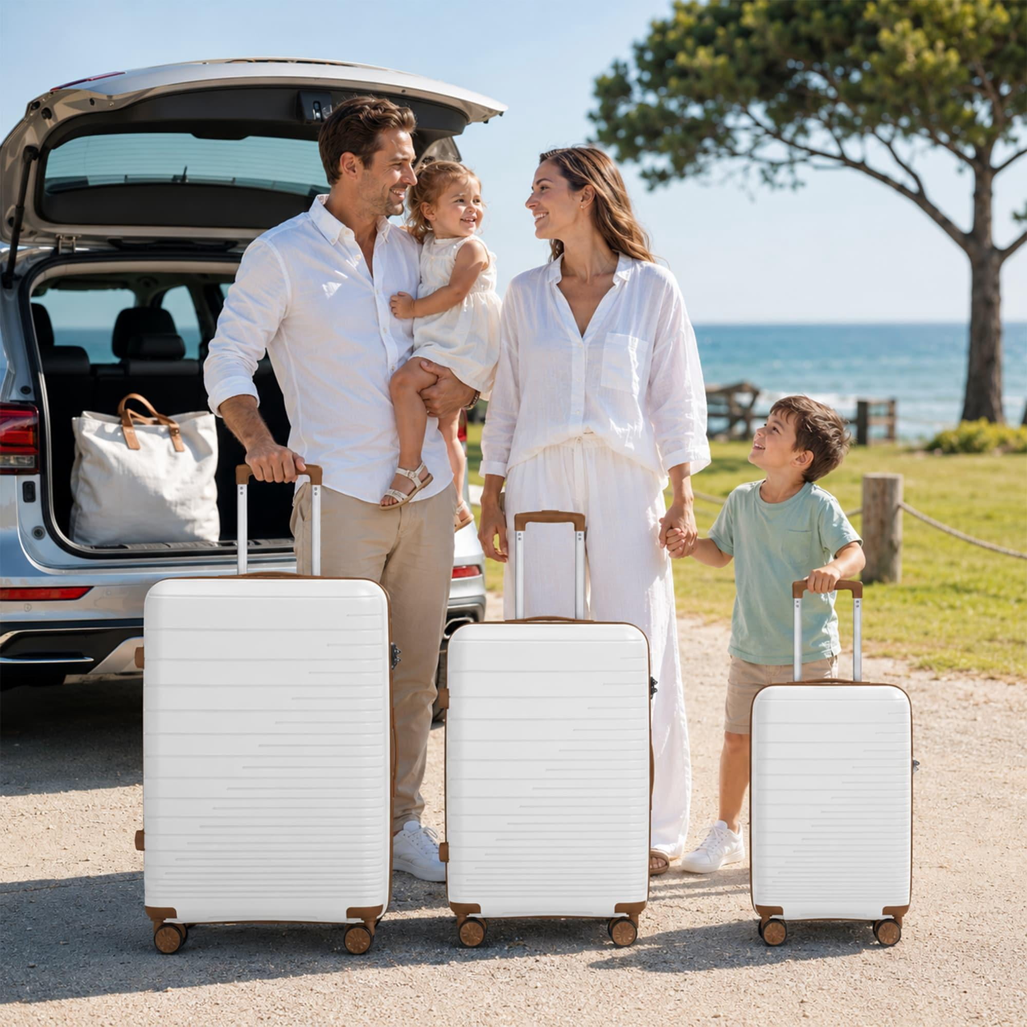 3-Piece PP Hardshell Luggage Set, Lightweight Scratch-Resistant Suitcases with Silent Spinner Wheels & TSA Lock, White