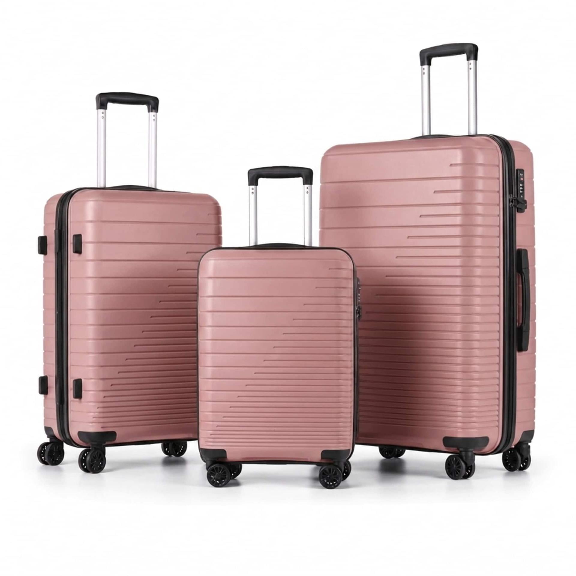3-Piece PP Hardshell Luggage Set, Lightweight Scratch-Resistant Suitcases with TSA Lock, 4 Silent Spinner Wheels, 20"/24"/28", Dusty Pink