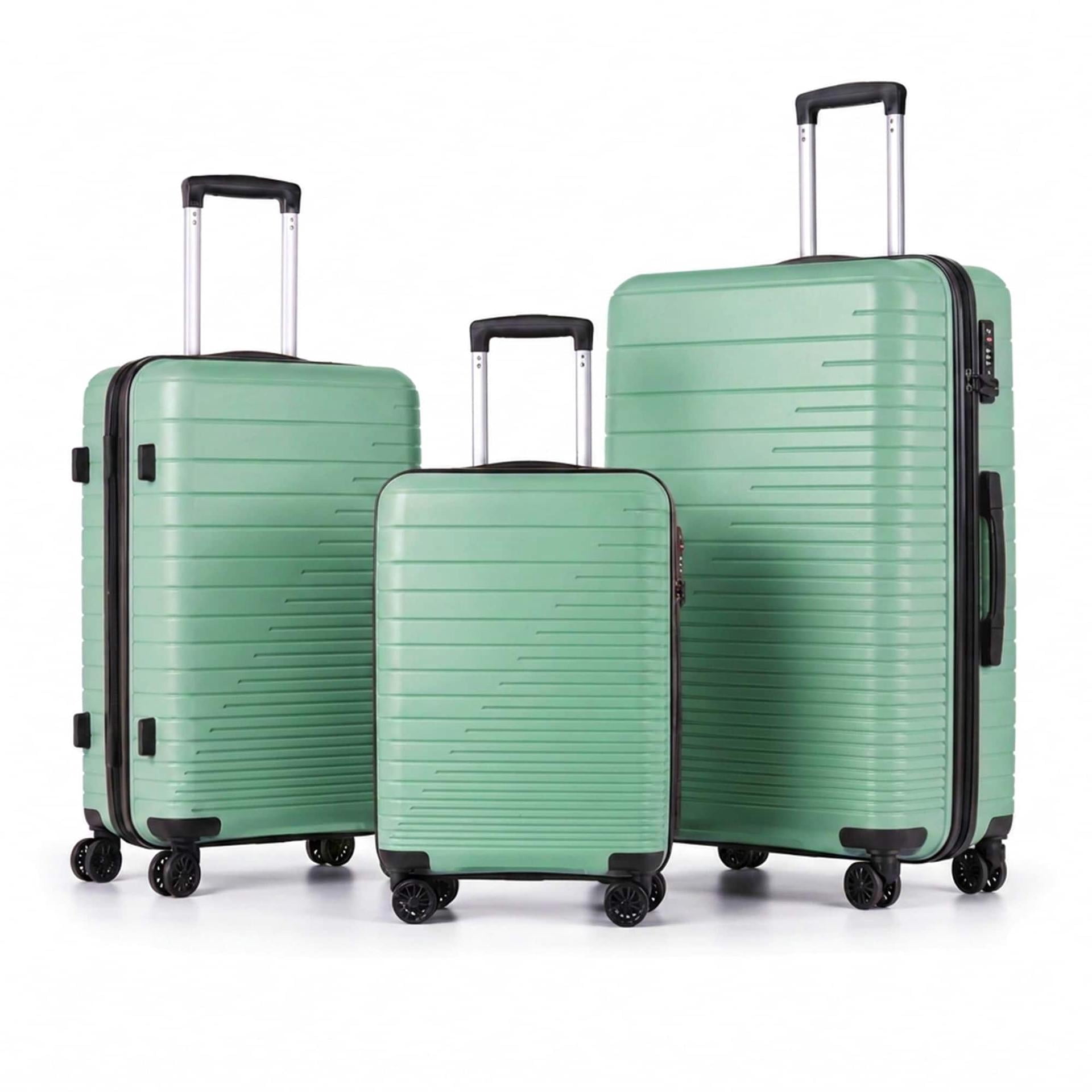 3-Piece PP Hardshell Luggage Set, Lightweight Scratch-Resistant Suitcases with TSA Lock, 4 Silent Spinner Wheels, 20"/24"/28", Green