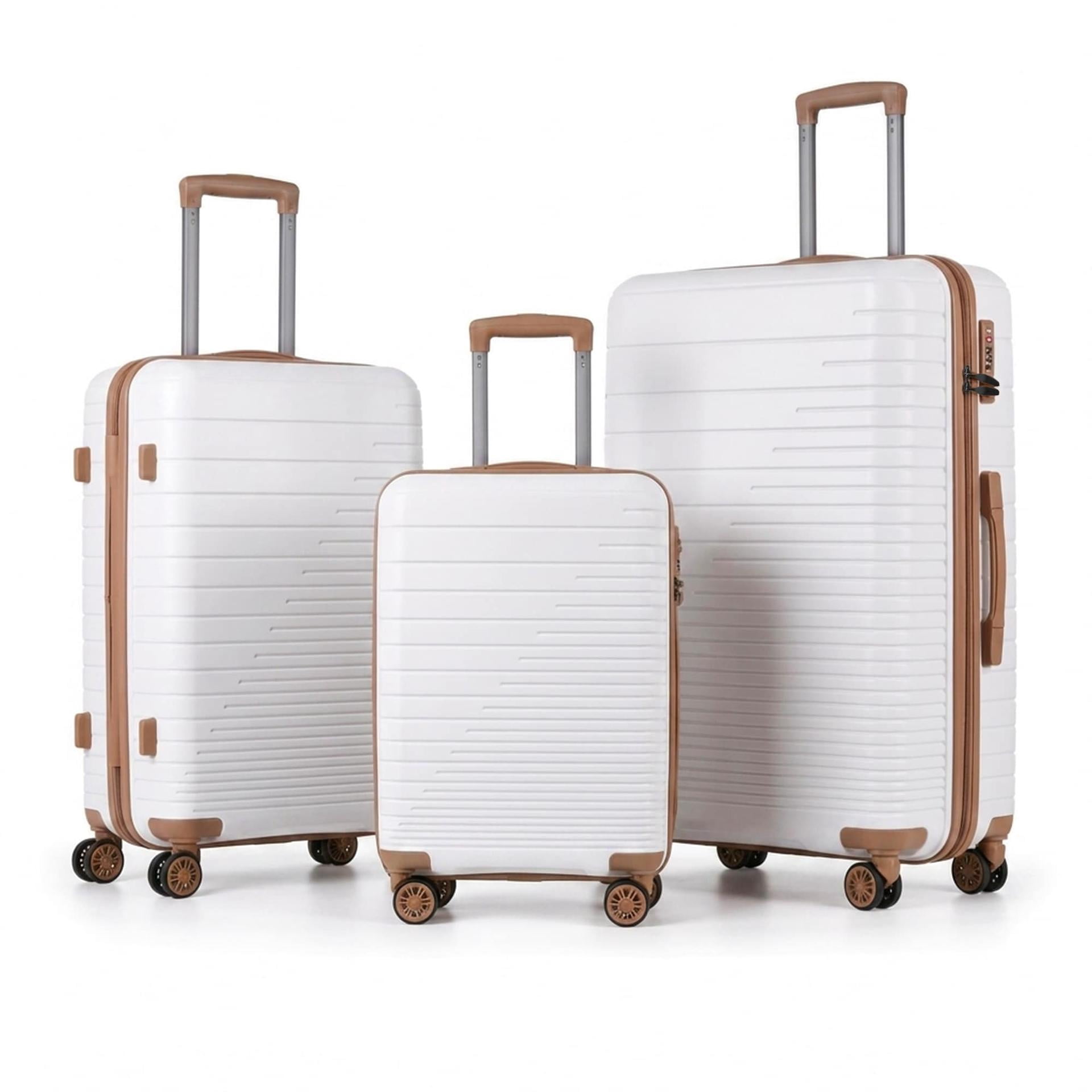 3-Piece PP Hardshell Luggage Set, Lightweight Scratch-Resistant Suitcases with TSA Lock, 4 Silent Spinner Wheels, 20"/24"/28", White
