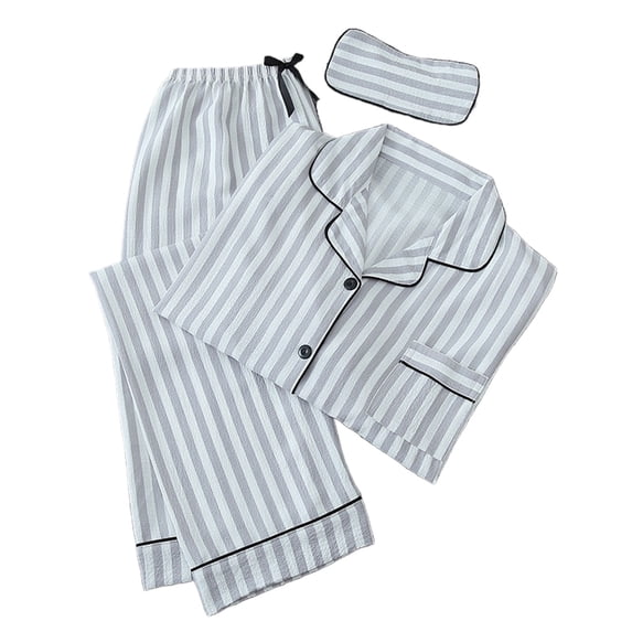 3 Piece Pajamas Set For Women Solid Color Round Neck Padded Pajamas Set Long Sleeves and Trousers Two Piece Home Pajamas Sets Gray XXL
