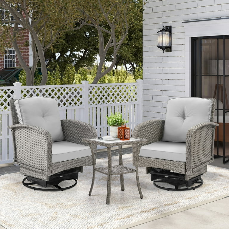 3-Piece Outdoor Swivel Rocker Chairs, 360° Patio Rattan Wicker