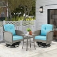thumbnail image 1 of 3-Piece Outdoor Swivel Rocker Chairs, 360° Patio Rattan Wicker Swivel Rocking Chair Set with Thickened Cushions and Glass Coffee Table, Max Weight 360 LBS, Light Blue, 1 of 8