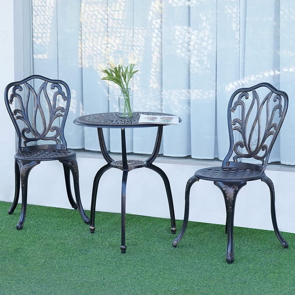 3-Piece Patio Bistro Furniture Set Cast-Aluminum Bistro Table Set for Lawn,Garden,Backyard (Copper)