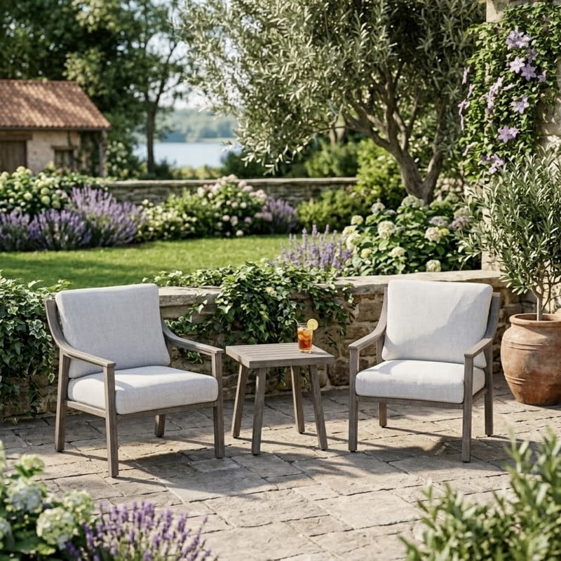 3-Piece Patio Bistro Set, All-Weather Aluminum Outdoor Conversation Set Includes 1 Side Table and 2 Cushioned Armchairs