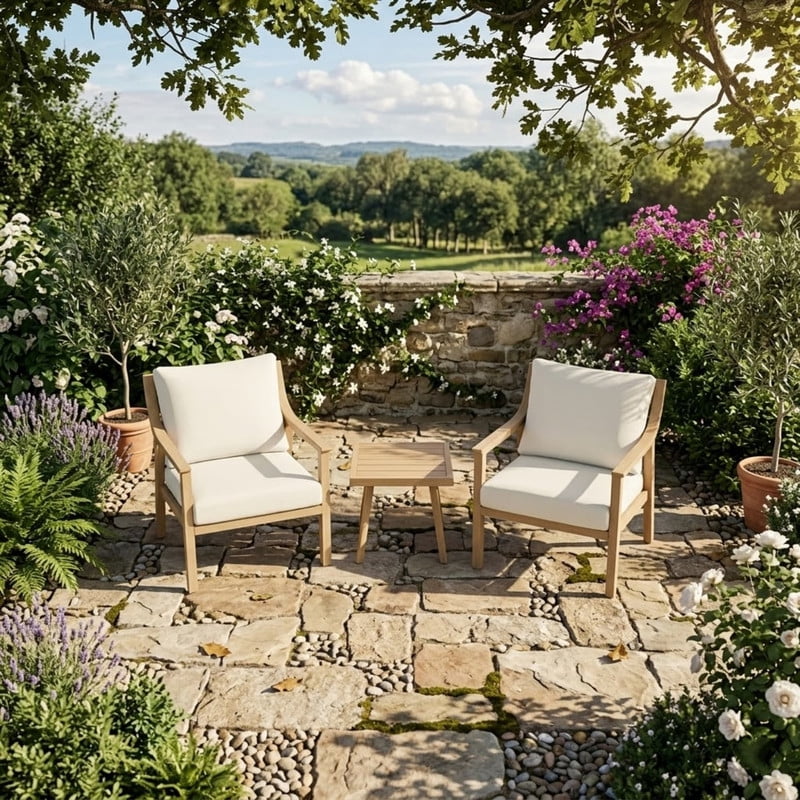 3-Piece Patio Bistro Set, All-Weather Aluminum Outdoor Conversation Set Includes 1 Side Table and 2 Cushioned Armchairs