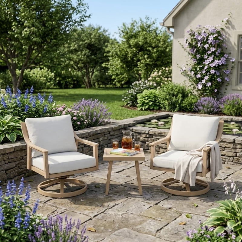 3-Piece Patio Bistro Set, All-Weather Aluminum Outdoor Conversation Set Includes 1 Side Table and 2 Cushioned Swivel Rocker Chairs