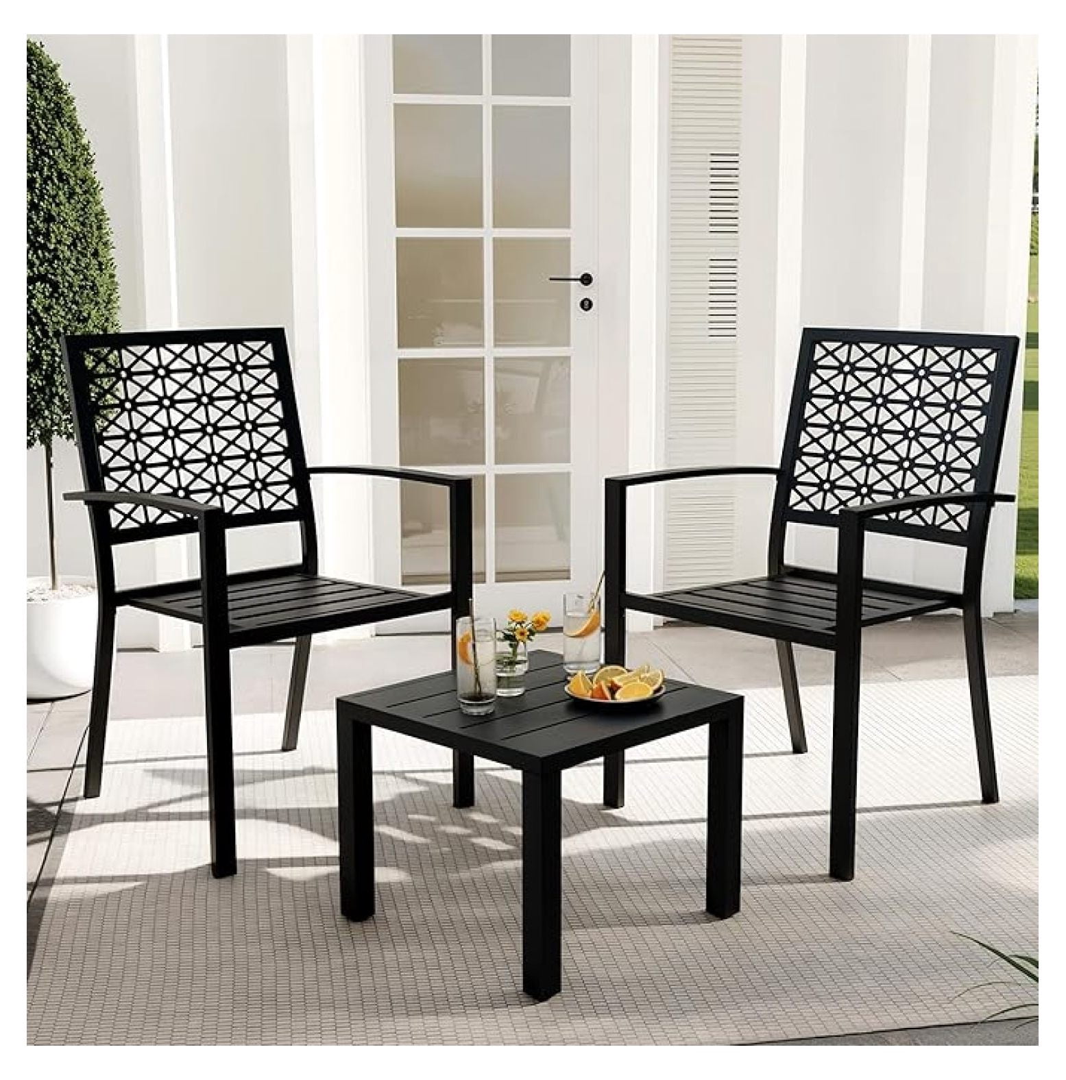 3 Piece Patio Bistro Set, Carved Back Design Outdoor Bistro Table and ...