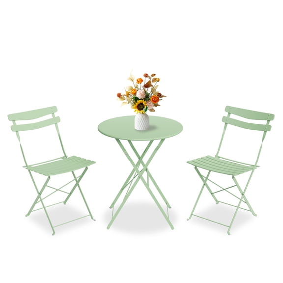 3-Piece Patio Bistro Set, Folding Bistro Table and Chairs Set of 2, Space-Saving Metal Outdoor Furniture, No Assembly Required for Balcony Yard Garden Porch, Indoor Outdoor Use