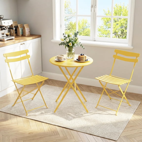 3 Piece Patio Bistro Set, Folding Patio Bistro Table and Chairs Set of 2, Outdoor Patio Furniture Set, Metal Structure, No Assembly Need, for Balcony Yard Garden