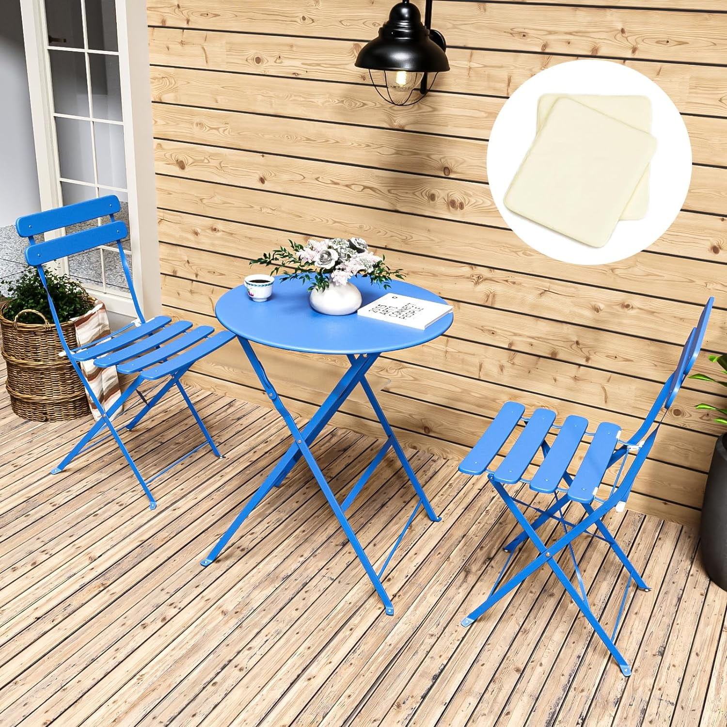 3Piece Patio Bistro Set Outdoor Furniture Set Folding Bistro Table and