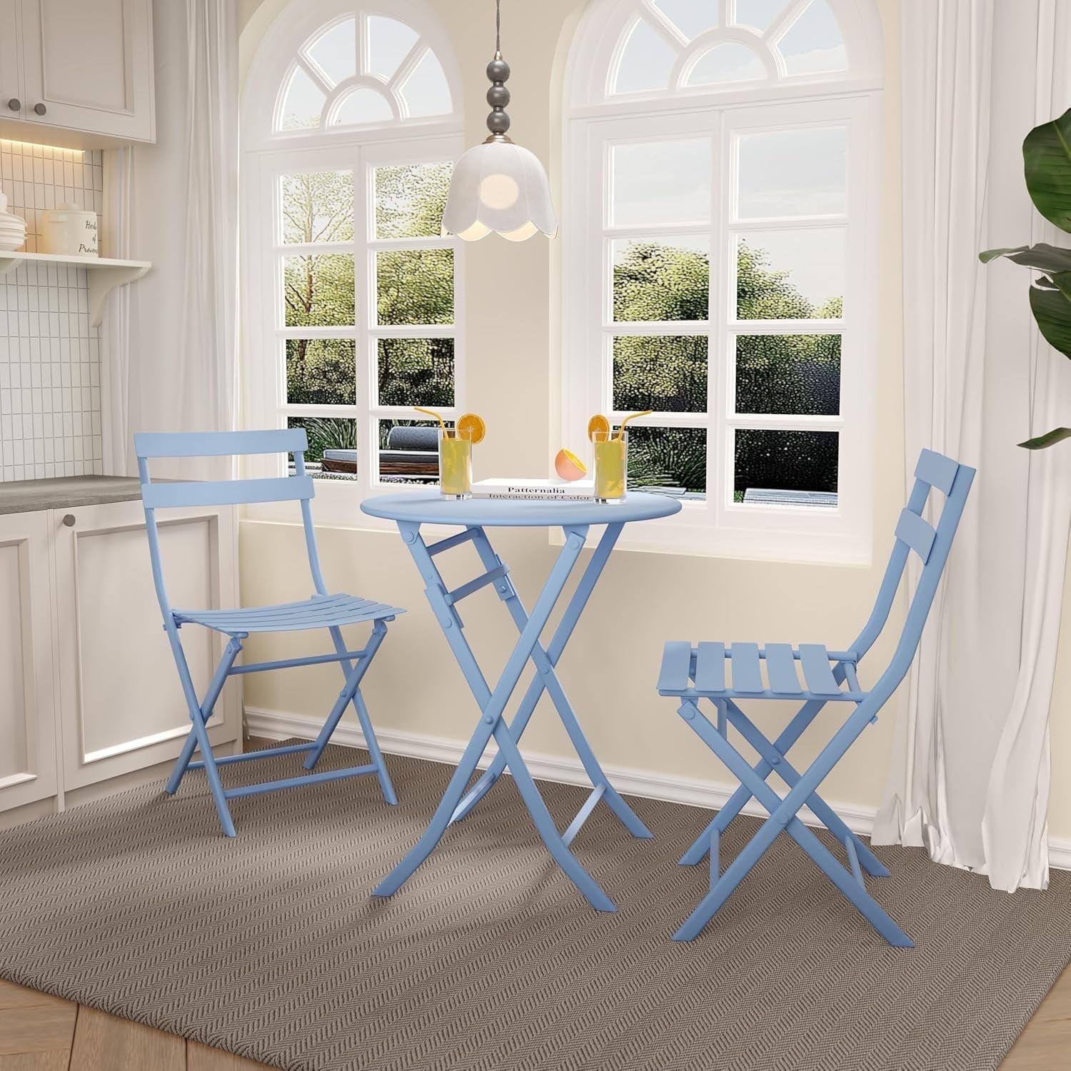 3-Piece Patio Bistro Set Outdoor Furniture Set Folding Bistro Table and ...