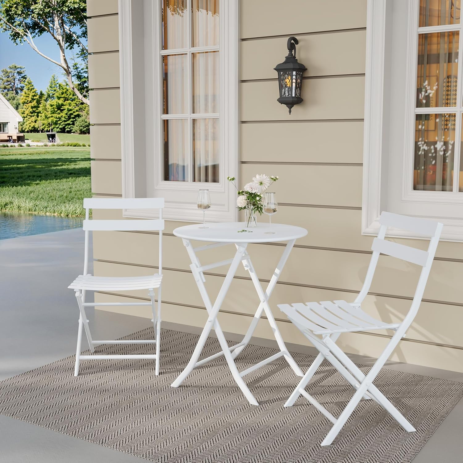 3-Piece Patio Bistro Set Outdoor Furniture Set Folding Bistro Table and ...