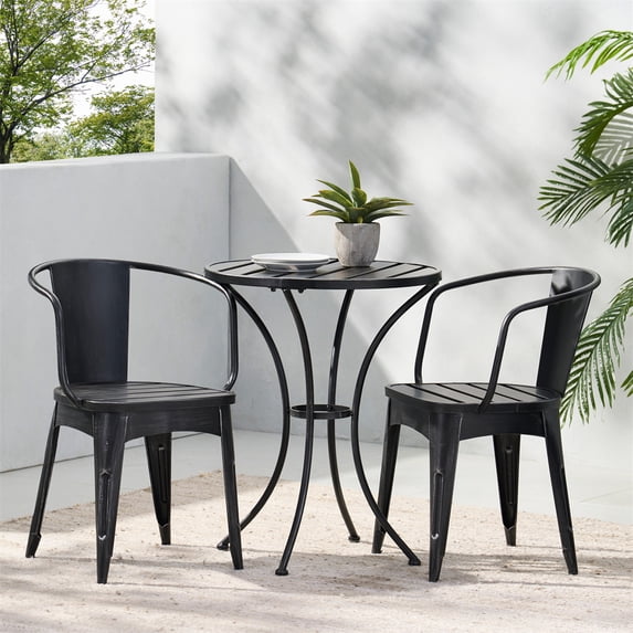 3-Piece Patio Bistro Set, Outdoor Metal Bistro Set with Round Table & 2 Chairs, Outdoor Furniture Set for Porch, Garden, Deck