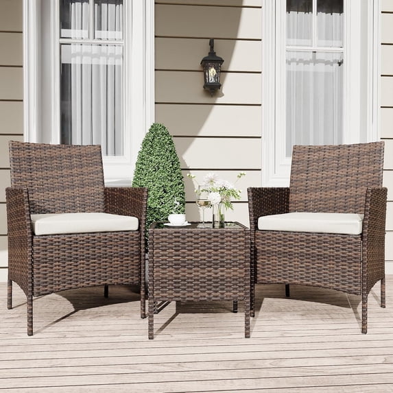 3 Piece Patio Bistro Set,Outdoor Rattan Furniture Set Wicker Rattan Chairs and Coffee Table for Garden, Backyard, Porch