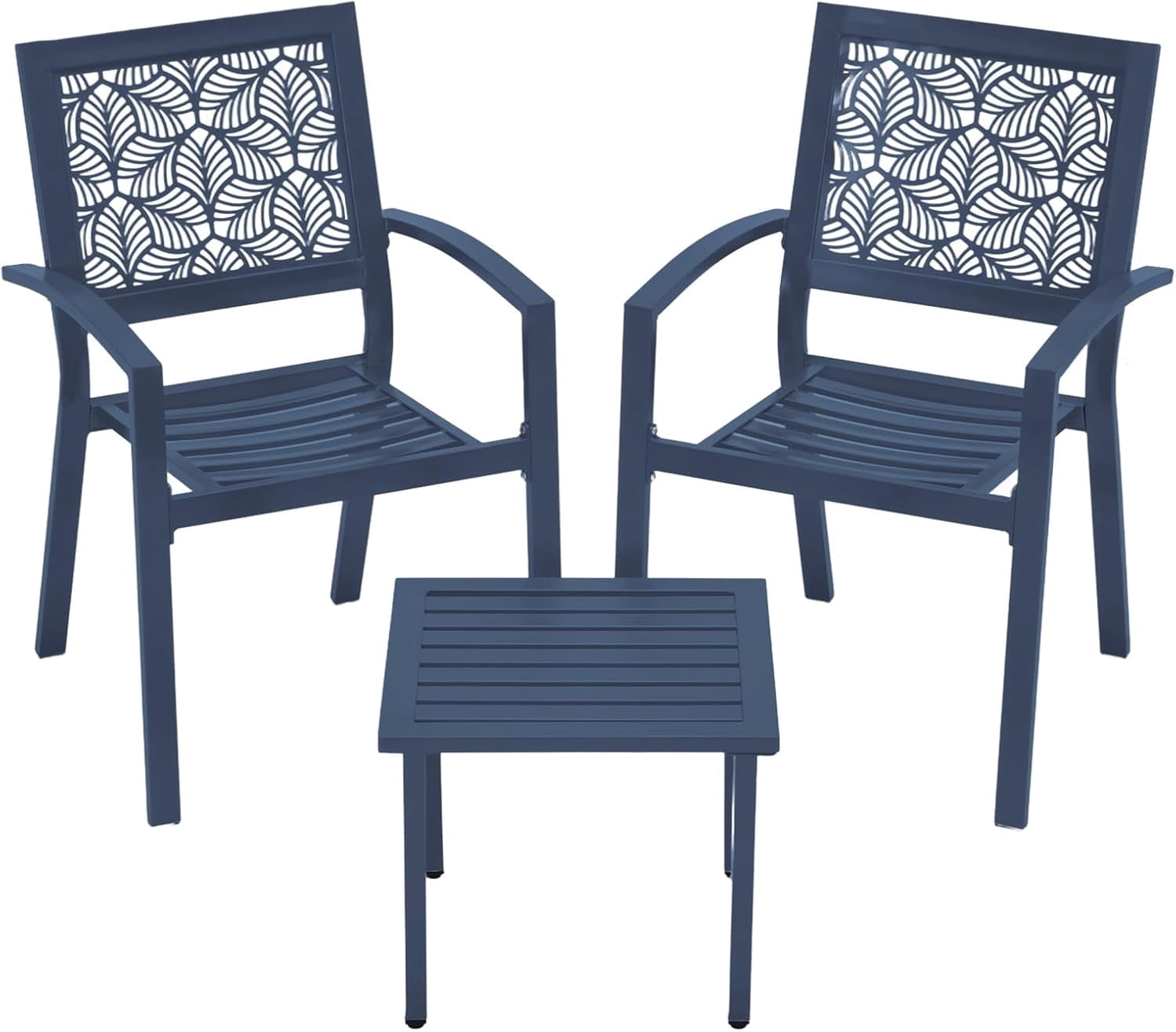 Bezseller 3 Piece Patio Bistro Set, Outdoor Steel Furniture Set, Stackable Modern Conversation Sets for Balcony Garden Deck Patio w/2 Chairs 1 Table, Peacock Blue
