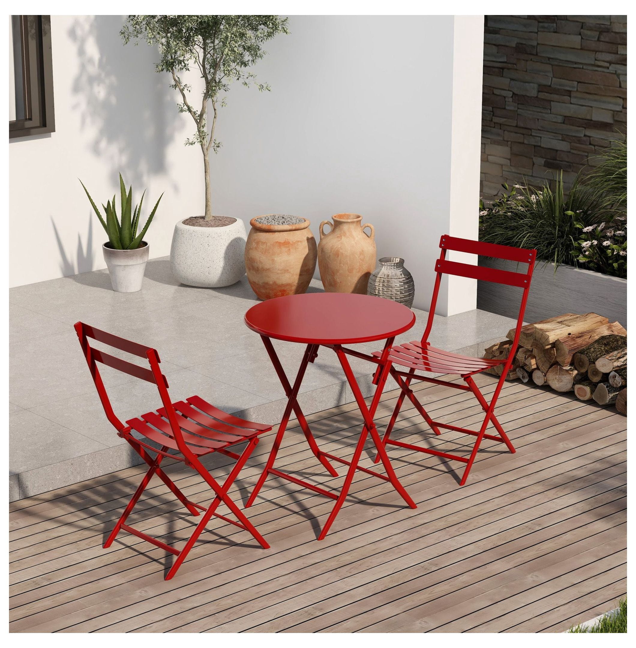 3 Piece Patio Bistro Set of Foldable Round Table and Chairs - Walmart.com