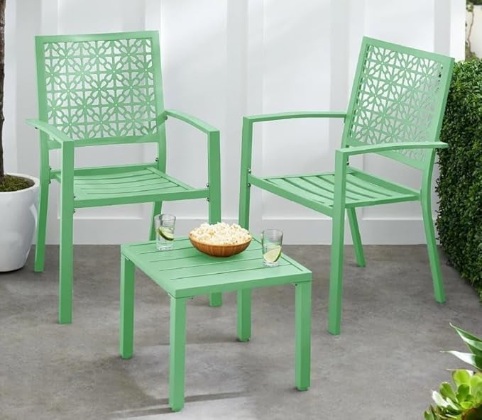 Mint Green Steel 3-Piece Patio Bistro Set with Geometric Design