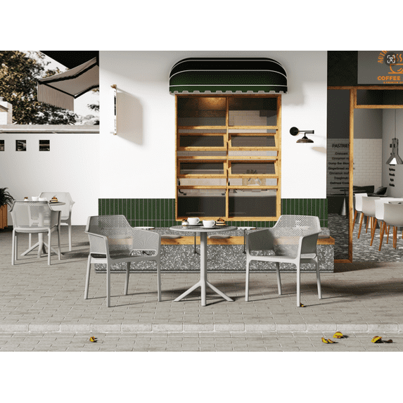 3 Piece Patio Bistro Sets, Hollow Design Retro Patio Table Chair Set Plastic Conversation Bistro Set Outdoor Table, Lounge Armchairs with Widened Seat, for Balcony Garden Yard, LIGHT GREY