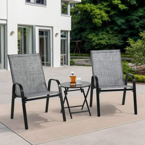 3 Piece Patio Bistro Sets,Outdoor Camping Chairs with Steel Frame,Patio Furniture Set with Table for Lawn,Garden,Balcony,Gray