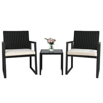 3 Piece Patio Bistro Sets, Outdoor Rattan Chairs & Black Wicker Furniture Conversation Set Biege