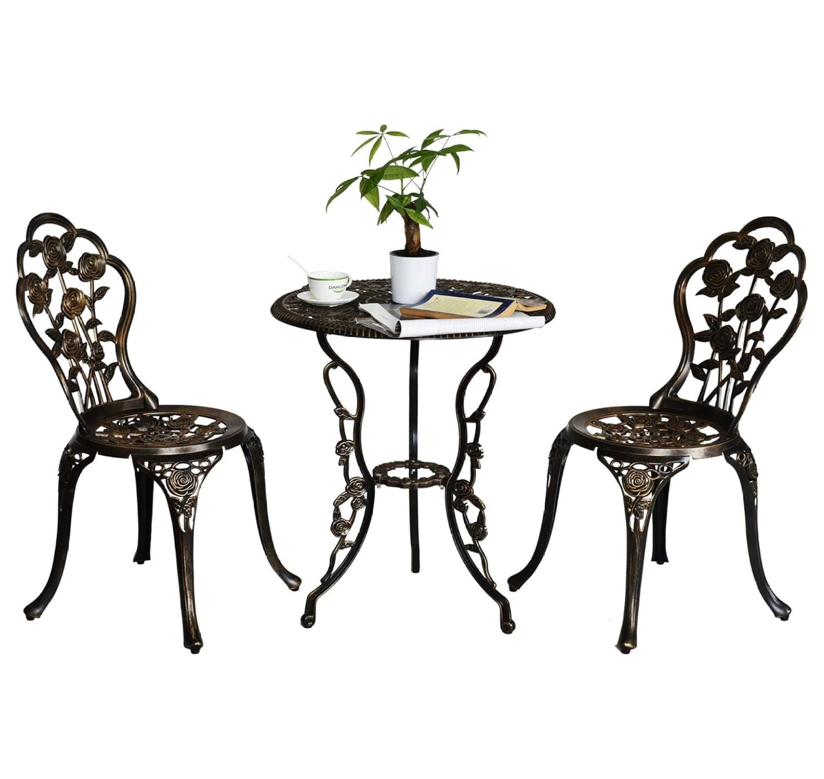 3 Piece Patio Bistro Table Set, Outdoor Stylish Rose Flower Bistro Set ...