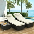 thumbnail image 1 of 3 Piece Patio Chaise Lounge Chair Set, Rattan Chaise Lounges with Table, Sun Chaise Lounge Furniture Set with Removable Cushion, Tanning Lounge Chair with 6 Adjustable Positions for Pool Deck, B4093, 1 of 9