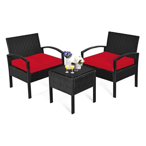 3-Piece Patio Conversation Set, Outdoor Rattan Wicker Bistro Set with Coffee Table for Garden Balcony Backyard
