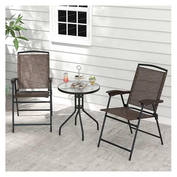 3-Piece Patio Dining Set, Steel Bistro Set with Folding Chairs & Tempered Glass Table, Outdoor Furniture for Porch, Balcony, Garden