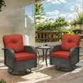 thumbnail image 1 of 3 Piece Patio Furniture Set, 2 Outdoor Swivel Rocking Chairs with Side Table, Thick Cushions Wicker Glider Chairs, All-Weather Gray Rattan Bistro Set for Porch, Deck, Pool (Red), 1 of 10