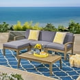 thumbnail image 1 of 5-Piece Modular Outdoor L-Shape Sofa Set with Coffee Table & Ottoman, Acacia Wood, Gray Water-Resistant Fabric, 1 of 9