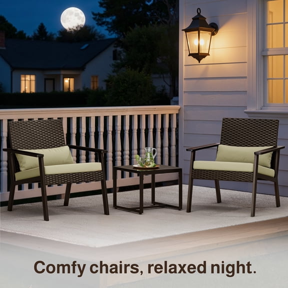 3-Piece Patio Furniture Set,Asofer Outdoor Bistro Set with Glass Table & 110° Ergonomic Recline Angle Seat for Balcony, Porch, and Garden,Beige