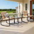 thumbnail image 1 of 3-Piece Patio Furniture Set, Lofka Rocking Chairs with Tempered Glass Table & Weather-Resistant Iron Frame, Rocking Chair for Garden |Poolside, 1 of 13