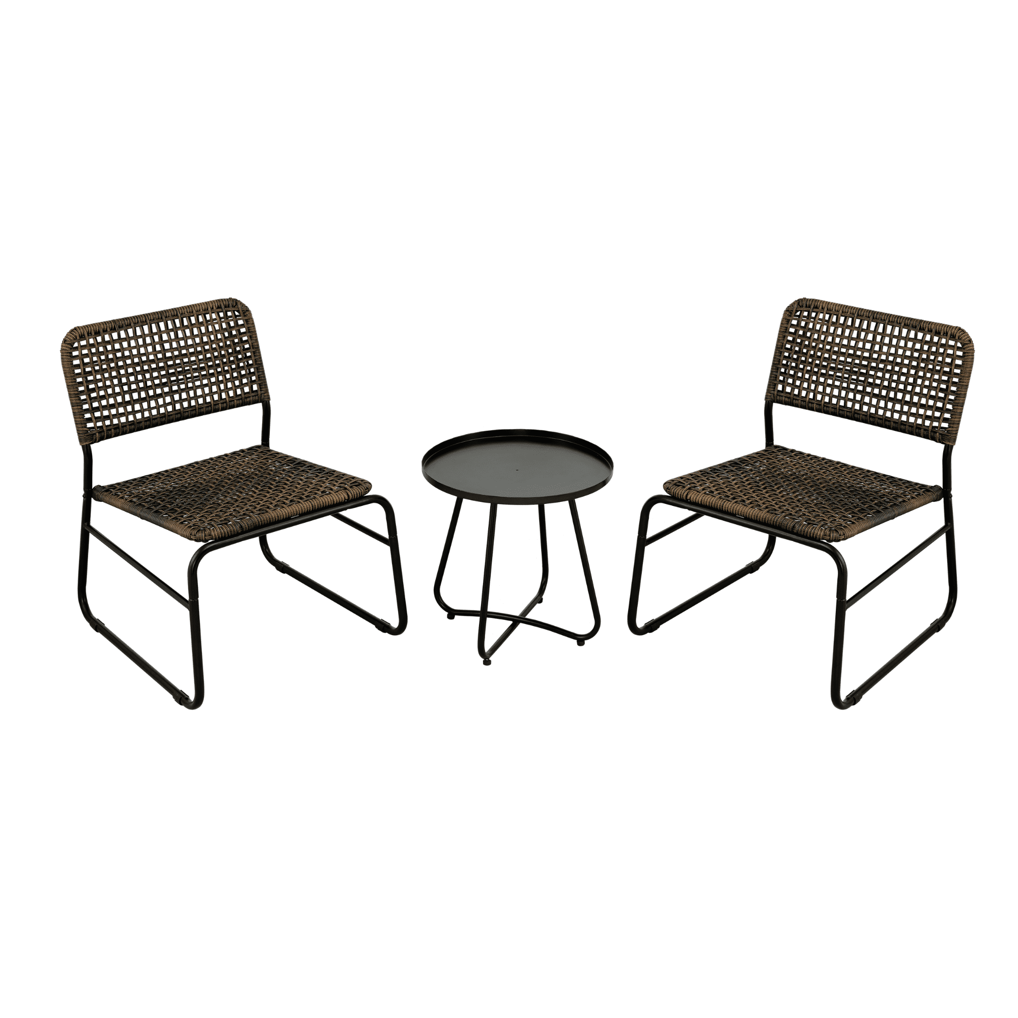 3 Piece Patio Furniture Set, Outdoor Bistro Set PE Rattan Patio Chairs and Round Bistro Table