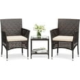 thumbnail image 1 of 3-Piece Patio Furniture Set,Outdoor Wicker Conversation Furniture Sets Modern Star-Patterned Openwork Rattan Chairs with Coffee Table for Backyard Deck,Dark Brown and Beige, 1 of 14