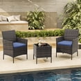 thumbnail image 1 of 3-Piece Patio Furniture Set PE Rattan Wicker Outdoor Chairs with Cushions Glass Coffee Table Steel Frame for Garden Deck Porch, 1 of 8