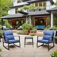 thumbnail image 1 of 3 Piece Patio Furniture Set, Patio Table and Rattan Outdoor Rocking Chairs Set of 2, Outdoor Bistro Conversation Set for Garden, Balcony, Poolside, Backyard, Blue, 1 of 6