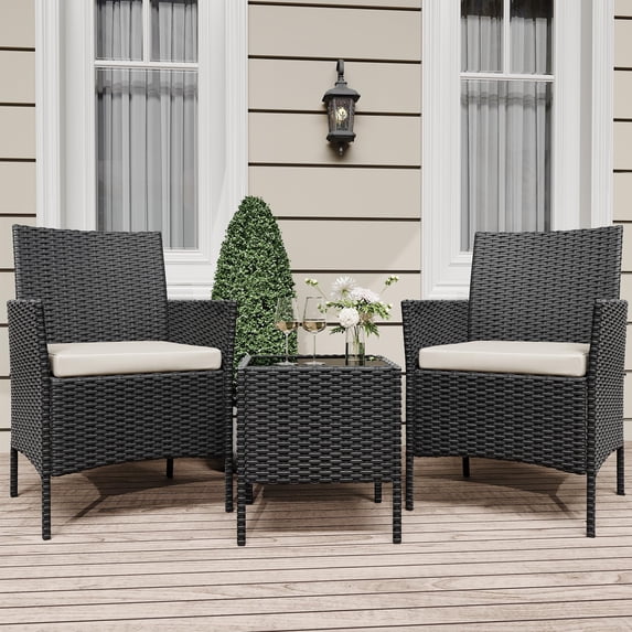 3 Piece Patio Furniture Set, Rattan Outdoor Furniture with 2 Chairs & Coffee Table