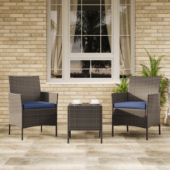 3 Piece Patio Furniture Set, Rattan Outdoor Furniture with 2 Chairs & Coffee Table