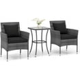 thumbnail image 1 of 3-Piece Patio Furniture Set - Rattan Wicker Outdoor Furniture w/Cushions & Tempered Glass Coffee Table, Small Conversation Bistro Table and Chairs Set of 2 for Garden Porch Balcony (Black), 1 of 9